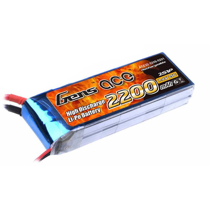 Gens Ace 2200mAh 7.4V 25C 2S1P Lipo battery with XT60 Connector