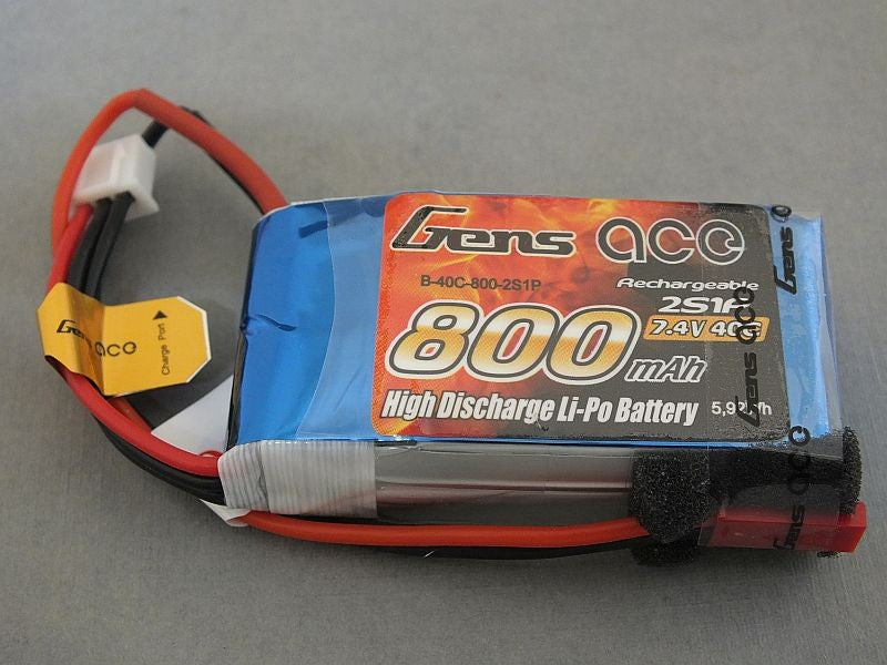 Gens ace 800mAh 7.4V 40C 2S1P Lipo Battery with jst connector