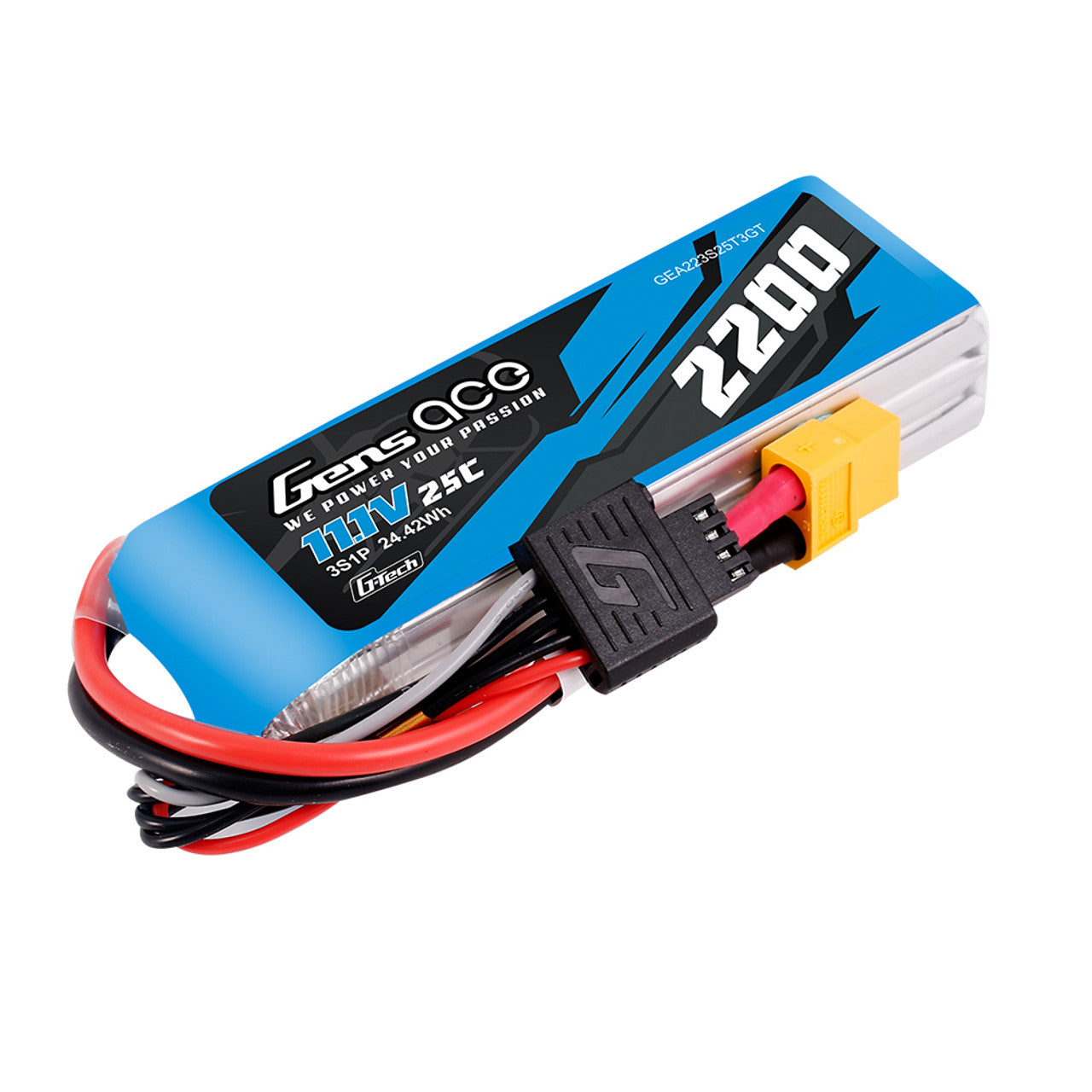 Gens Ace 2200mAh 3S 11.1V 25C G-Tech LiPo Battery with XT60 connector