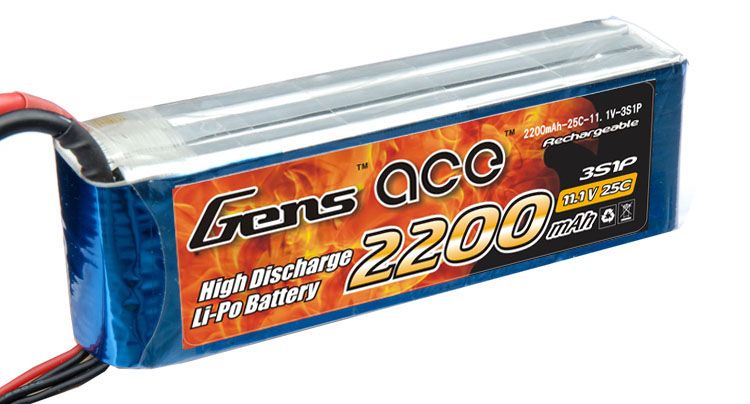 Gens ace 2200mAh 11.1V 25C 3S1P Lipo Battery Pack with deans connector