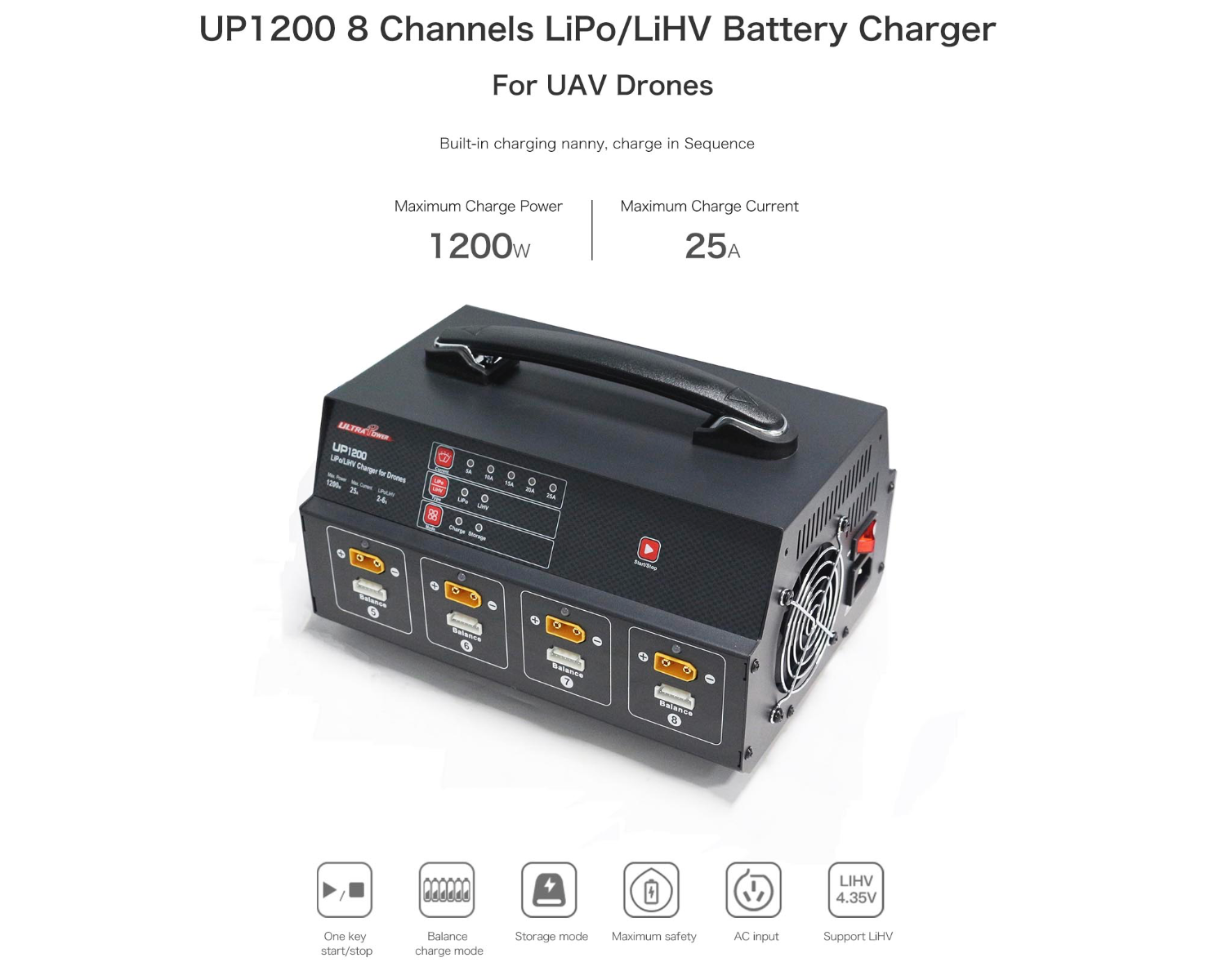 Ultra Power UP1200 1200W 25A 8 Channels 2-6S Battery UAV Drone Charger