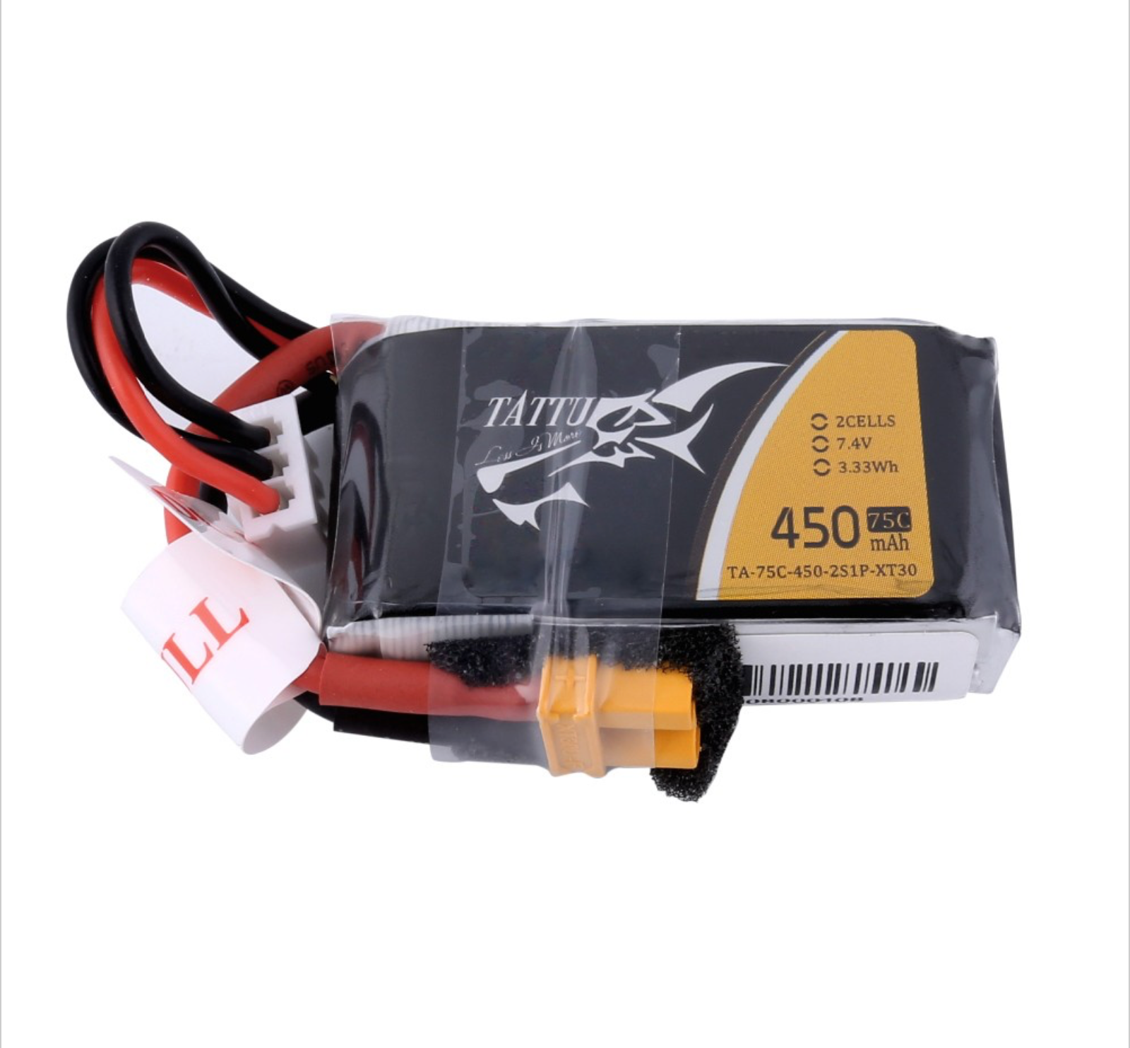 Tattu 450mAh 2S 7.4V 75C LiPo Battery with XT30 Plug