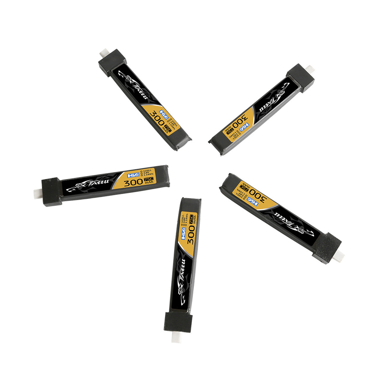 Tattu 75C 300mAh 1S HV LiPo Battery with BT2.0 Plug (5-Pack)