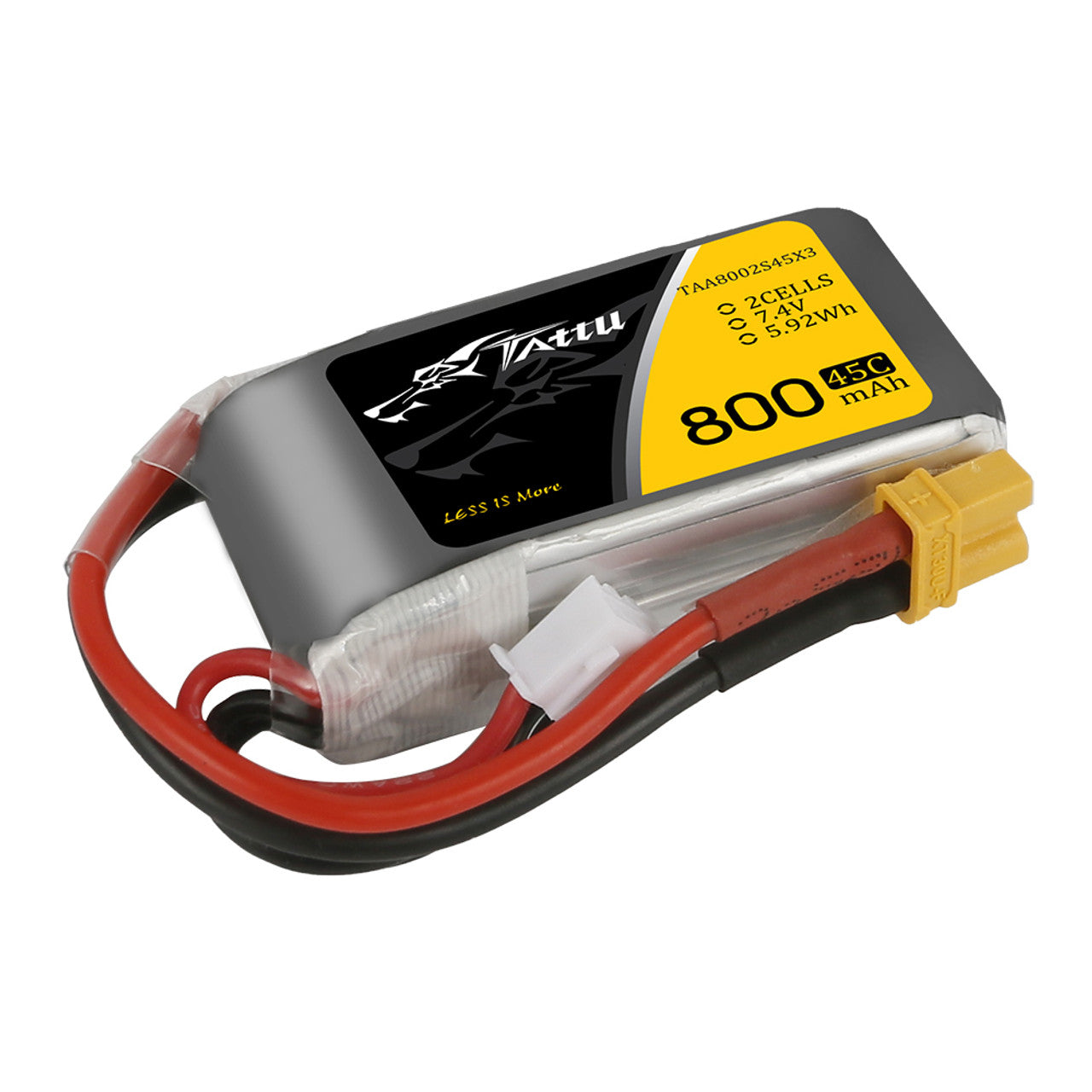 Tattu 800mAh 2S 7.4V 45C LiPo Battery with XT30 Plug